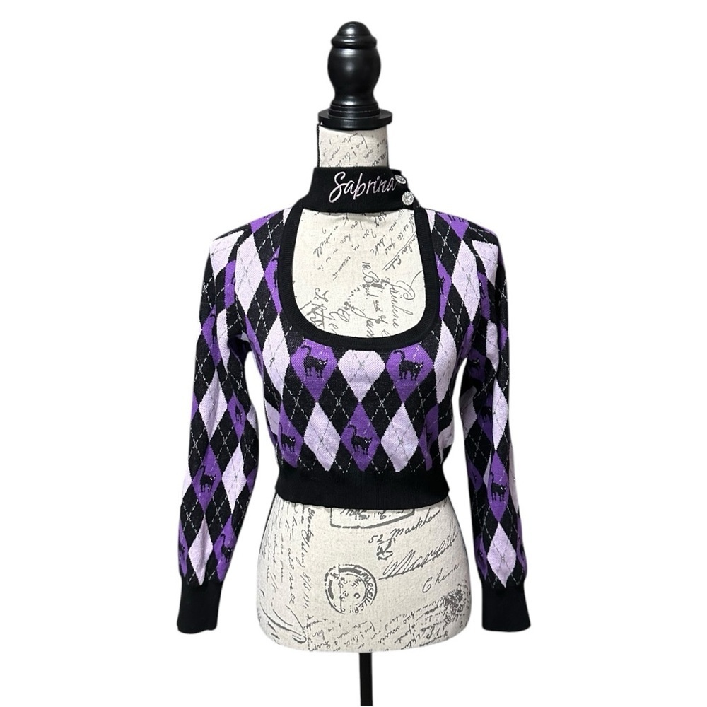 Dolls Kill x Archie Comics Sabrina Black & Purple Argile Cropped Sweater Size M